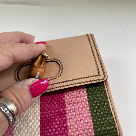 GUCCI Bamboo Tri-Fold Wallet Striped Turn Lock Very Good Condition - Picture 7 of 9